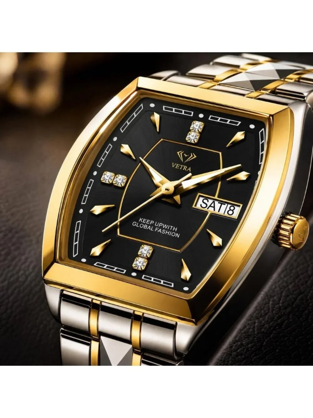 Women's Black Two Tone Stainless Steel Waterproof Casual Dress Date Wrist Watch
